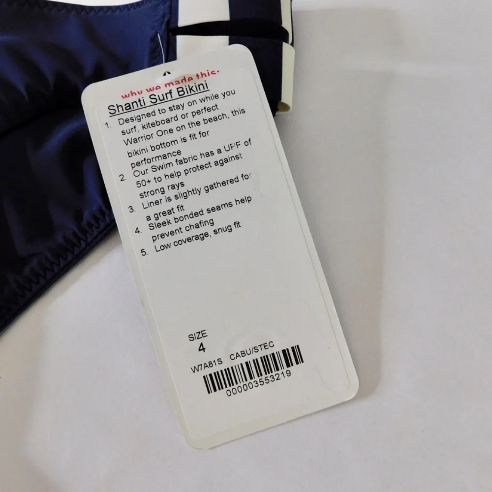 NWT!! LULULEMON Athletica Shanti Surf Bikini Bottoms Cadet Blue Stripe Size 4